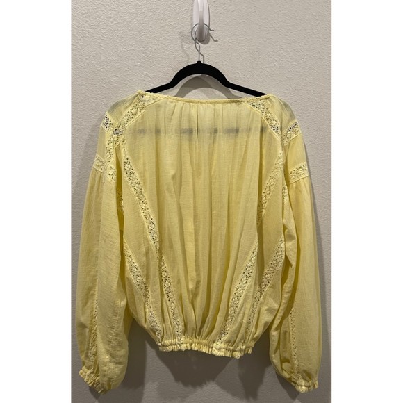 FREE PEOPLE Boho Floral Crochet Maria Lace Yellow Blouse - Picture 7 of 7